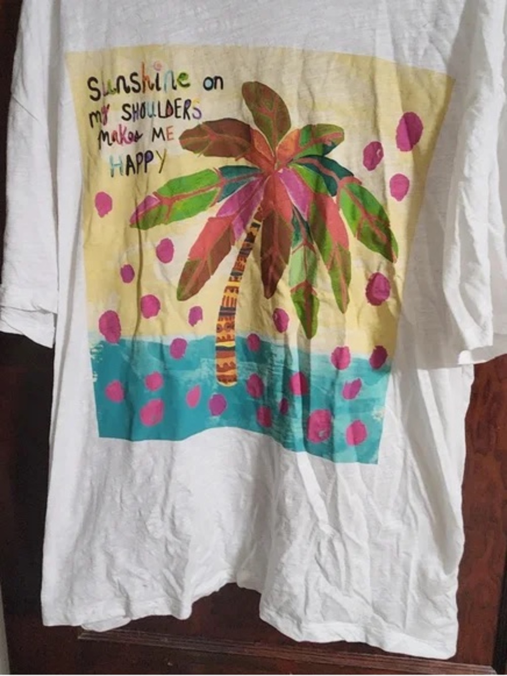 White Short Sleeve Tee with Colorful Palm Tree Graphic
